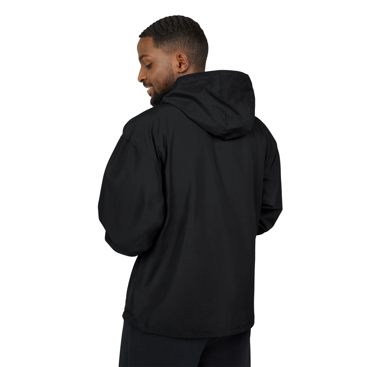 Ovrtake co Anorak Jacket — Black Windbreaker with Orange Flame Logo