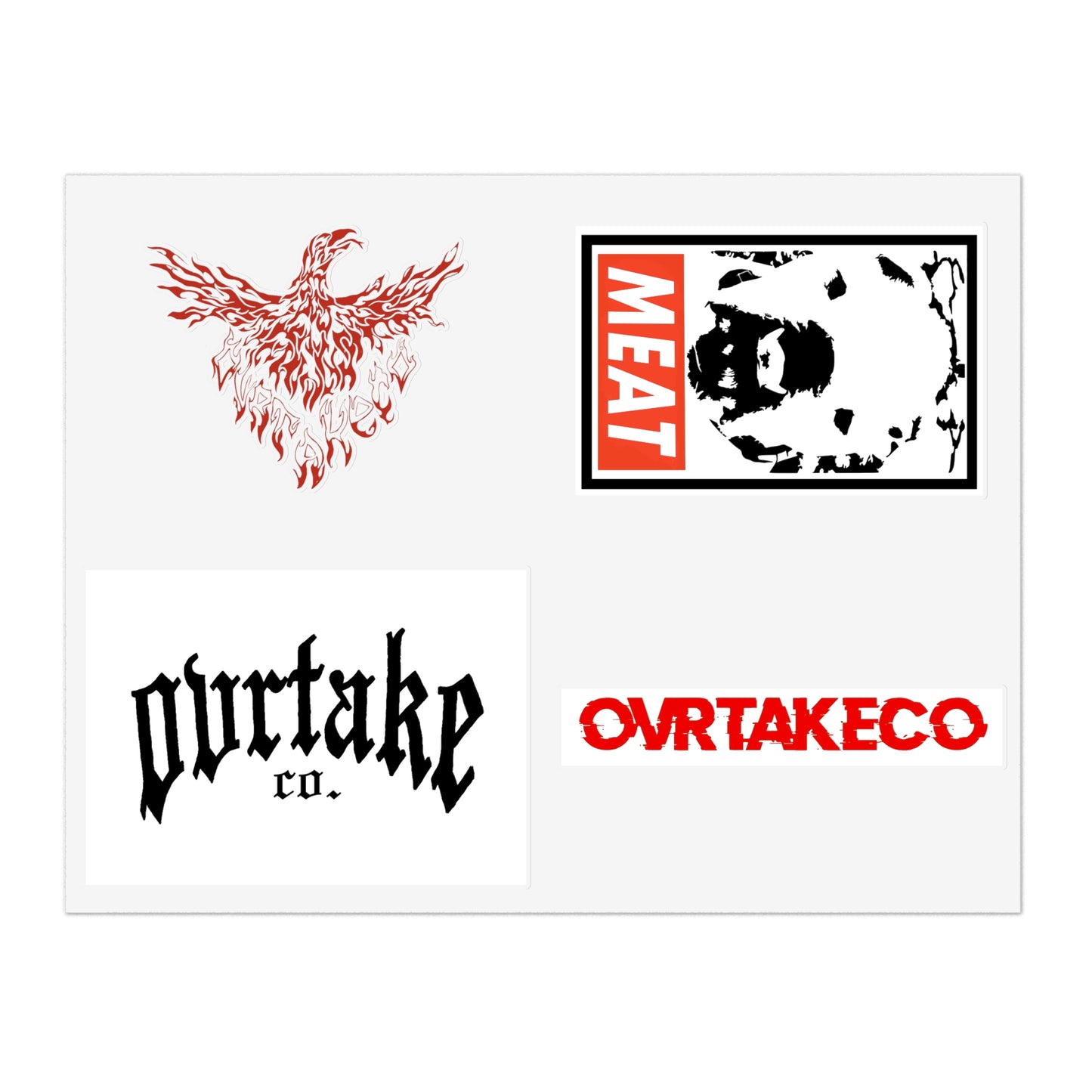 OvrTake Co. Logo Sticker Sheet — Phoenix & Gothic Logo Decals