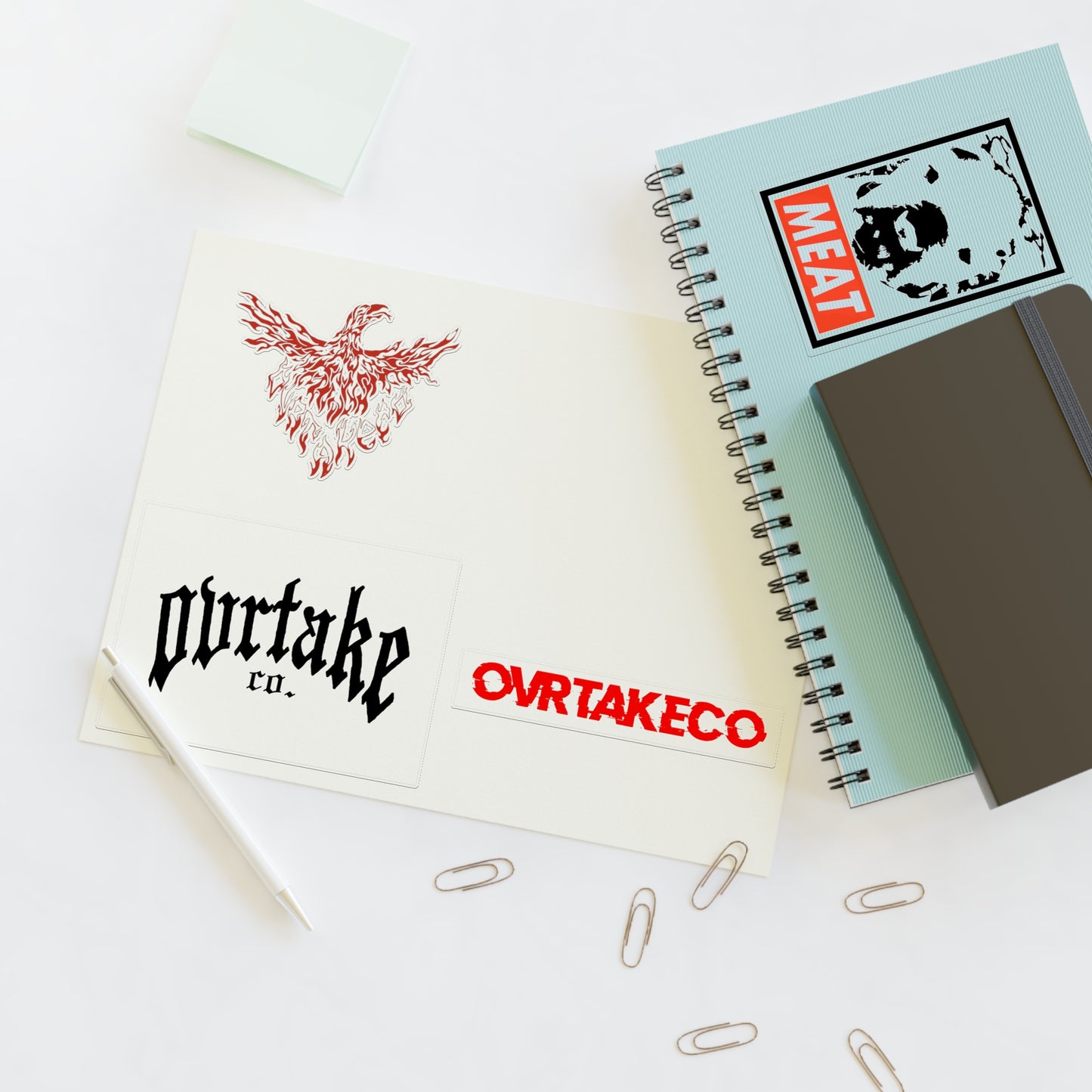 OvrTake Co. Logo Sticker Sheet — Phoenix & Gothic Logo Decals