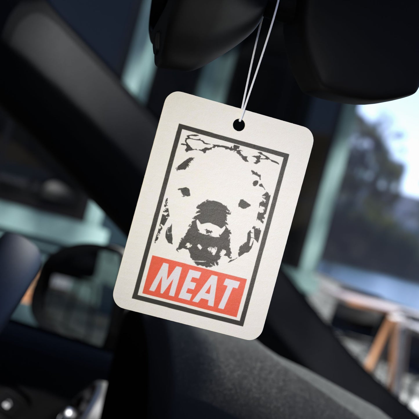 Meaty Car Air Freshener — Retro Bear 'MEAT' Graphic Scent Tag